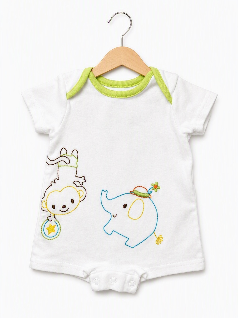 Joe Fresh 100% Cotton Lime Lap Shoulder Circus Romper 0-3M Embroidered Retro